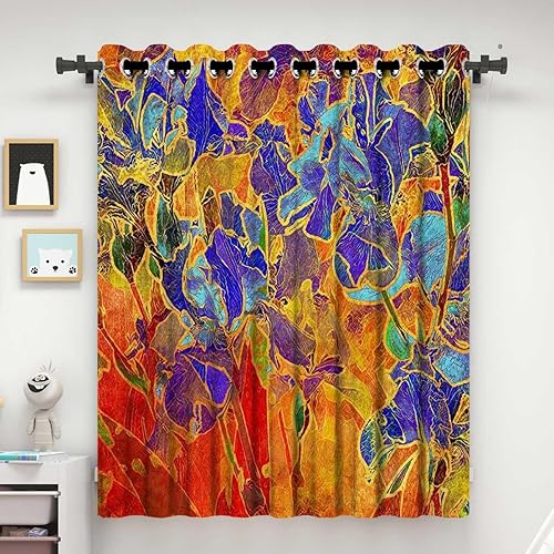 Paneles de cortina coloridos, cortinas opacas de pintura al óleo, cortinas de puerta corrediza de vidrio para Ventanas de Cuarto (47 pulgadas de