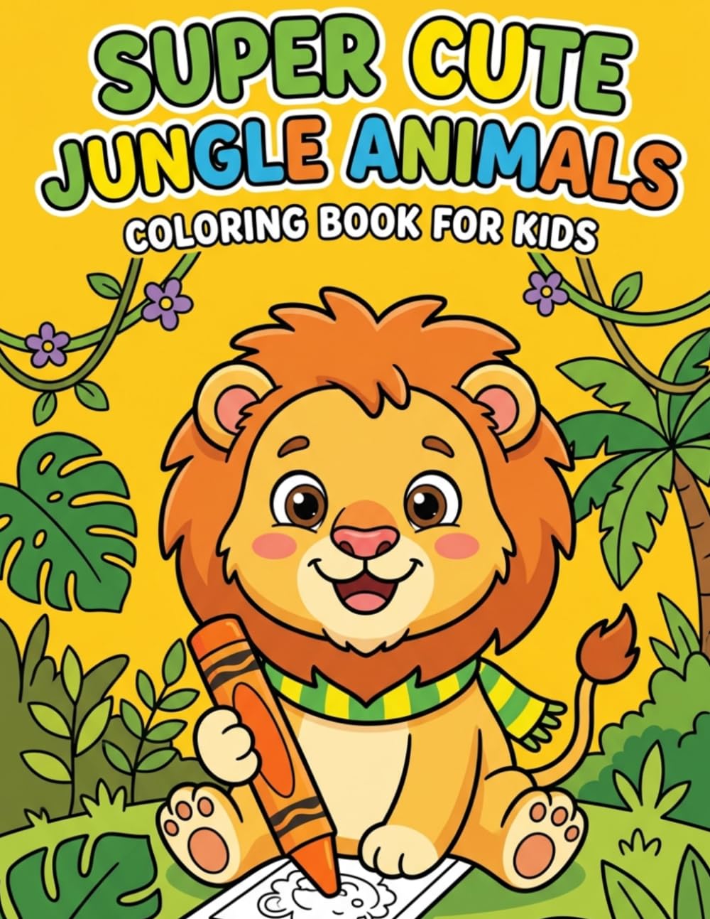 Jungle Animals Coloring Book for Toddlers Ages 2-4 — 40 Fun & Easy Big Pages with Cute Wild Animals for Kids