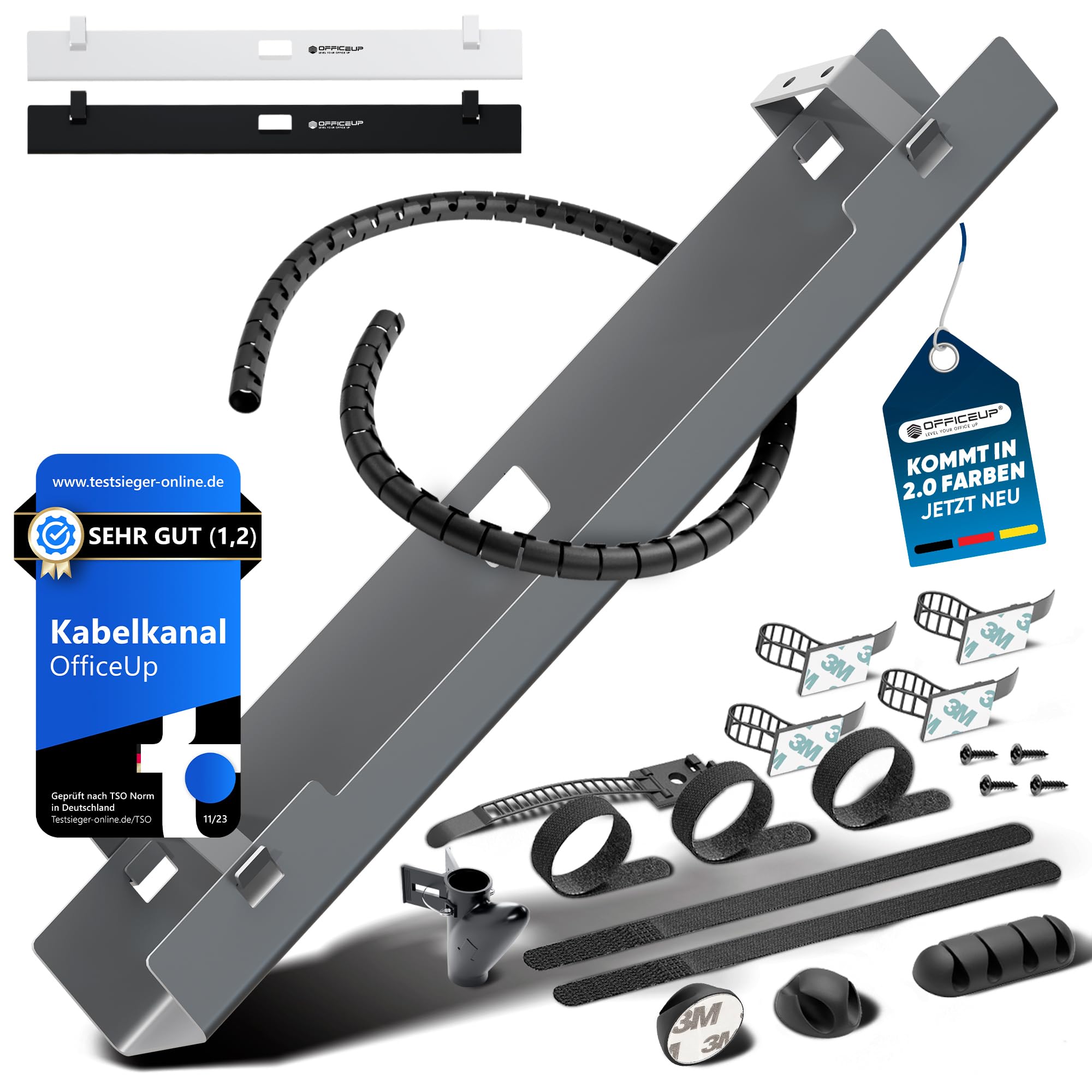 Canal de câbles XXL 90 cm pour bureau - Gestion des câbles - Kit complet - Gestion des câbles - Support de câbles [amovible] - Goulotte de câbles - Disponible maintenant