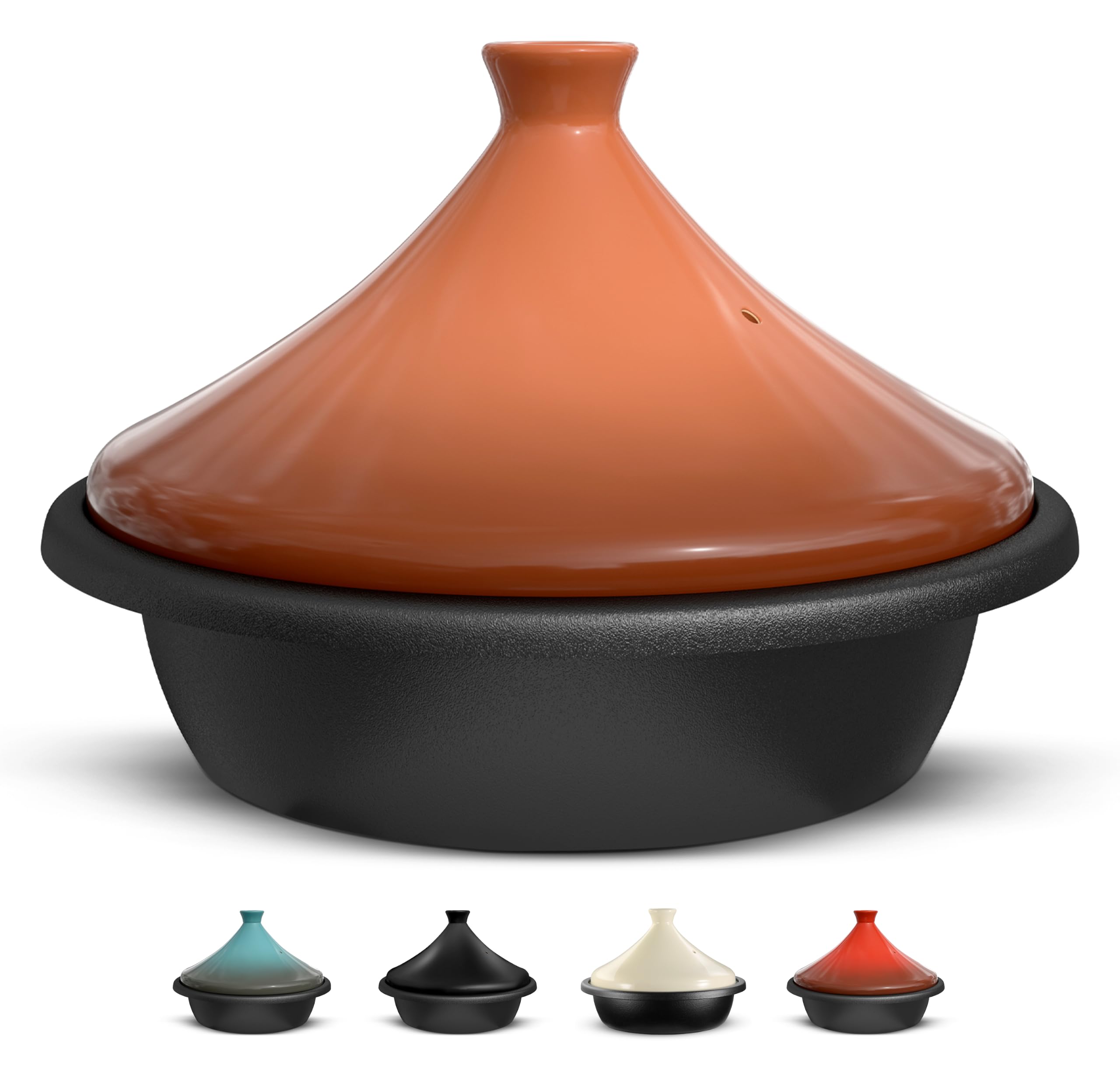 Kook Moroccan Tagine, Preseasoned Cast Iron Cooking Pot, Tajine with Ceramic Cone-Shaped Closed Lid, 3.3 QT (Terracotta)