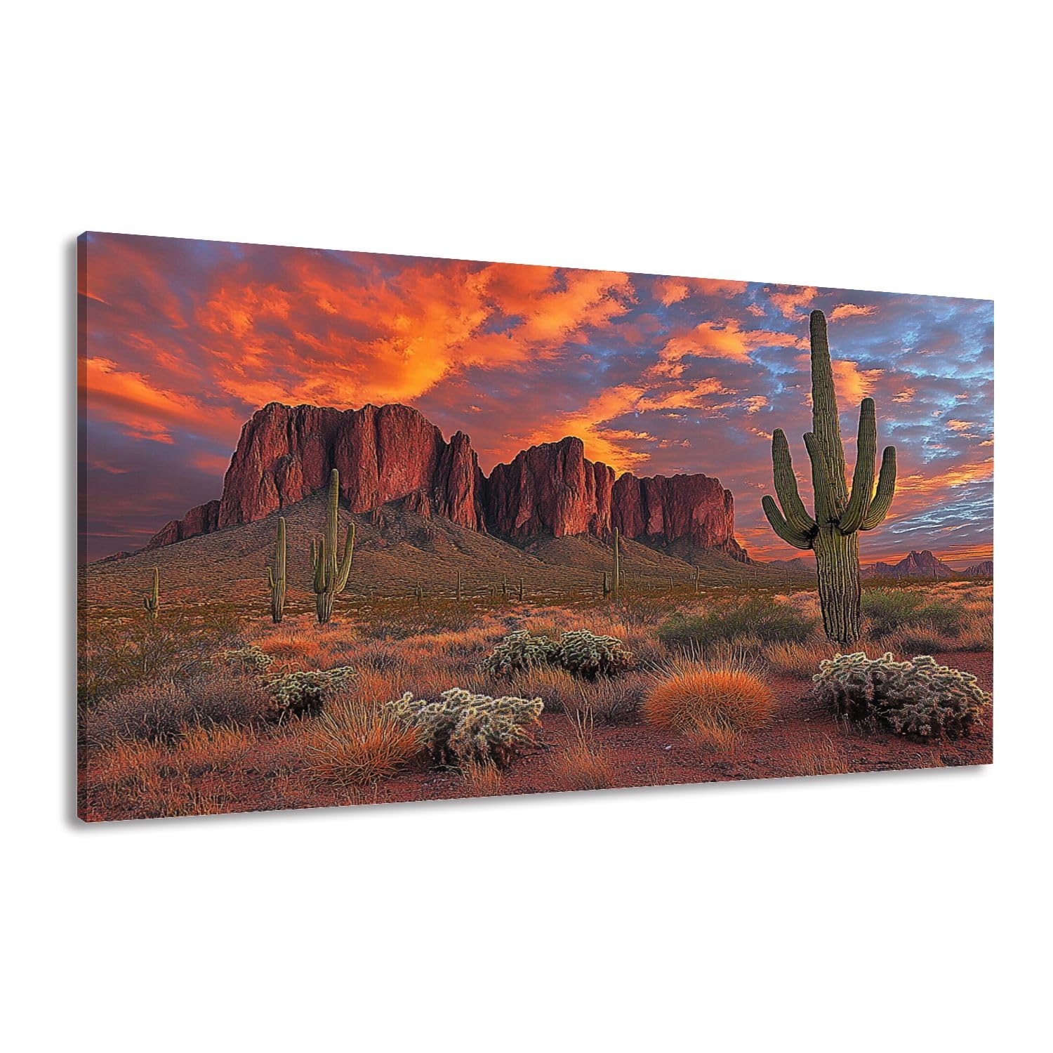 Canvas Wall Art Prints Superstition Mountains Sunset Western Landscape Nature Mountain Sky Large Framed Artwork Wall Paintings Pictures Posters 20"x40