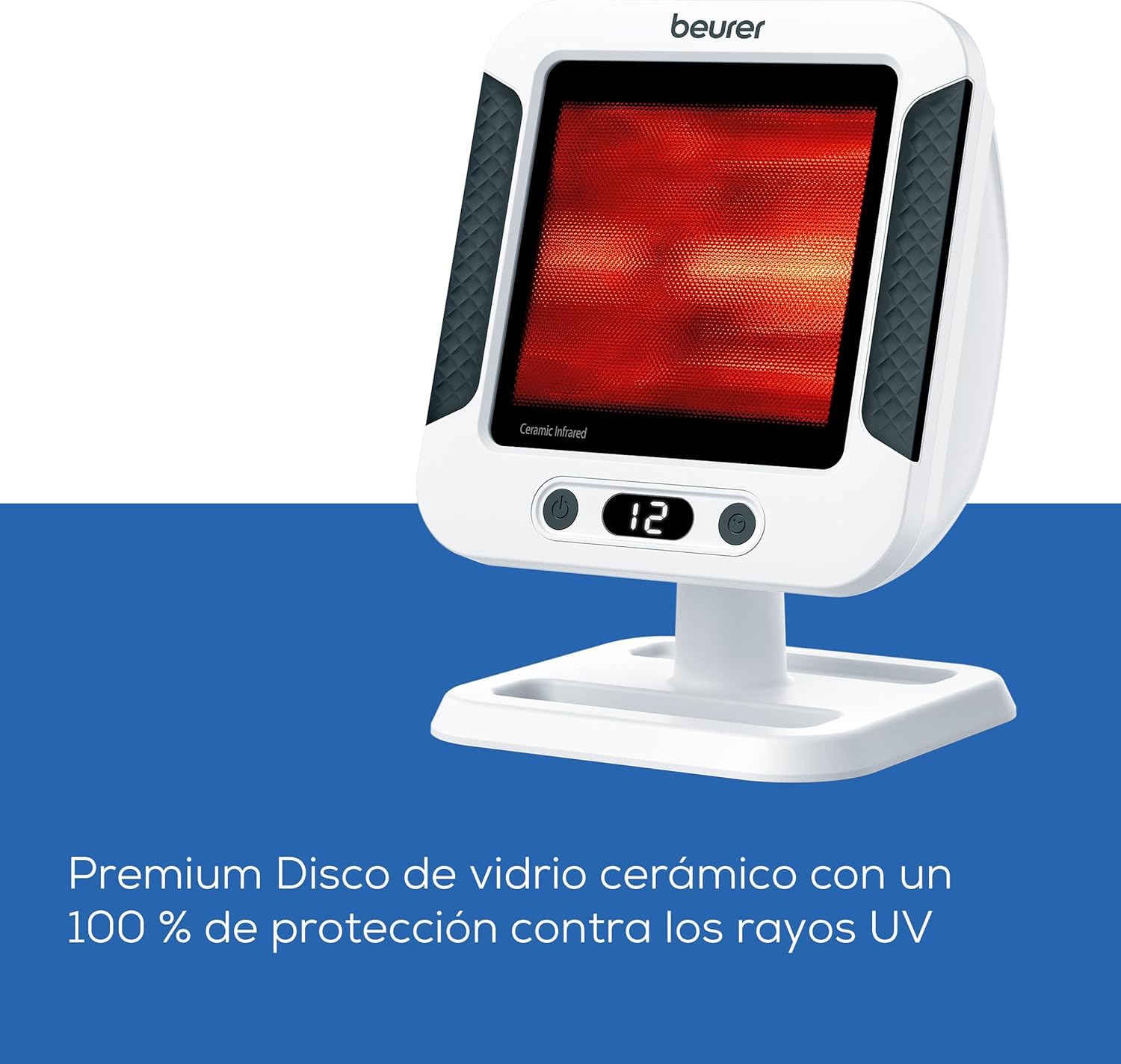 Beurer IL 60 Radiador de calor infrarrojo, calor calmante para resfriados y tensiones musculares, dispositivo médico con 300 vatios y temporizador, placa cerámica con protección UV, regulable
