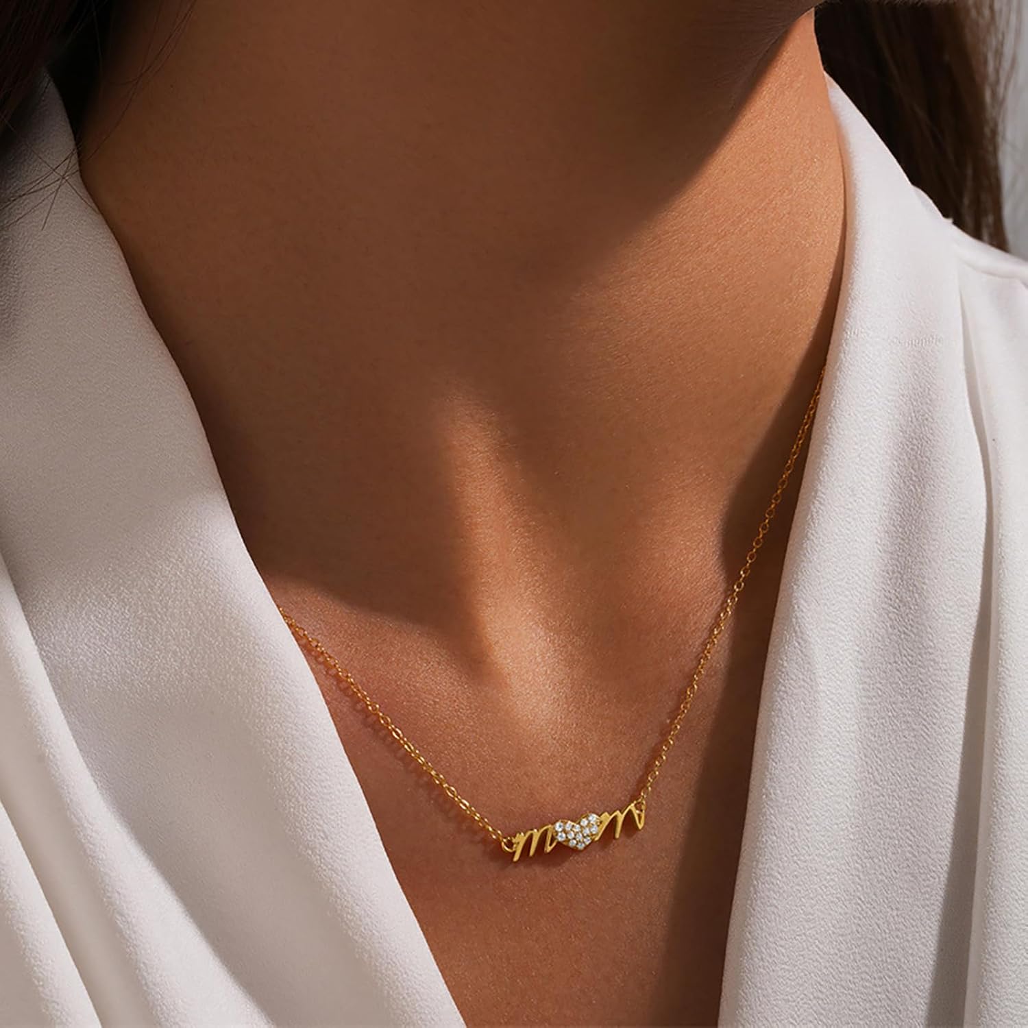 925 Sterling Silver Mom Necklace for Women Dainty 14K Gold Plated Heart Cubic Zirconia Pendant Necklace MaMa Choker Necklace Jewelry Birthday Mothers Day Gifts