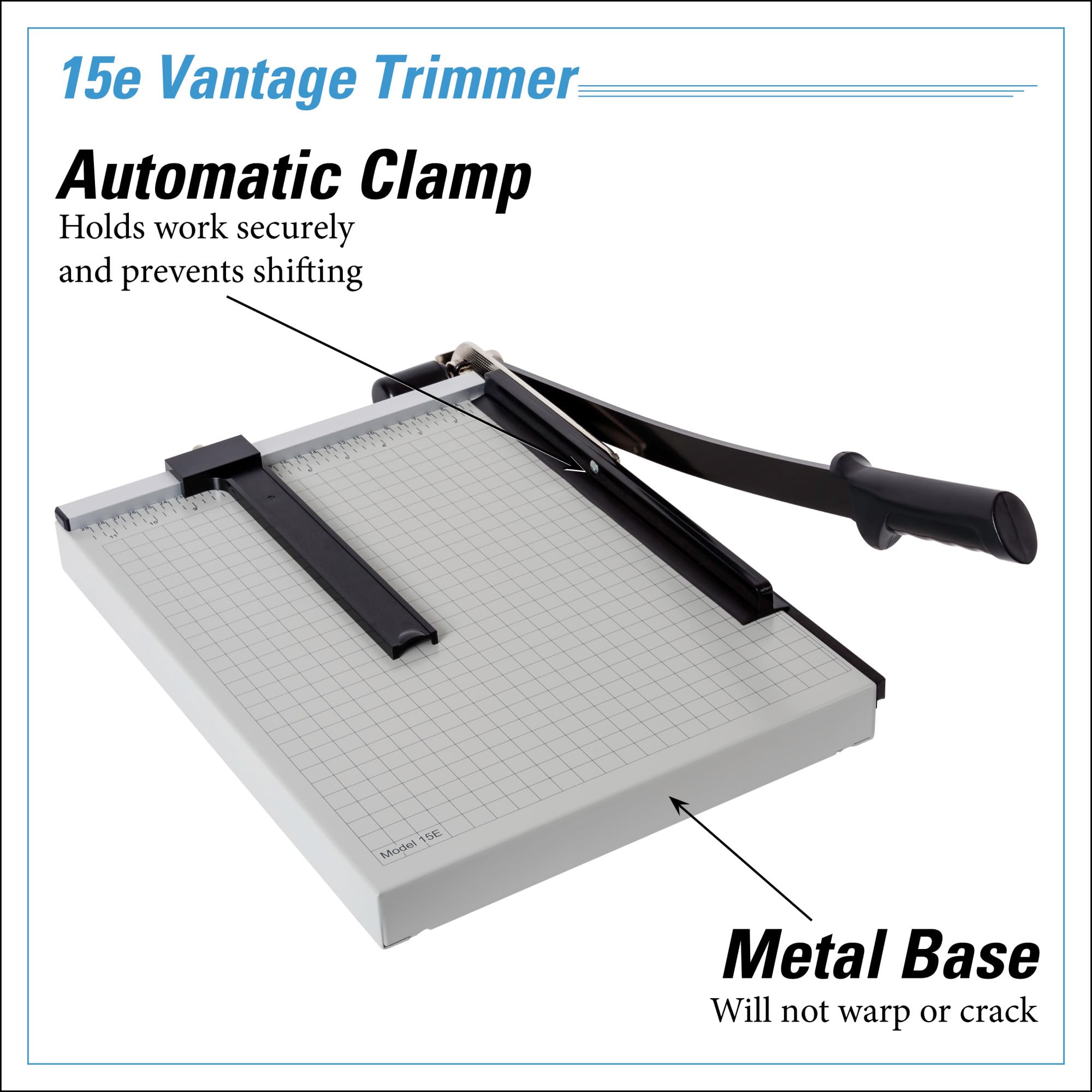 Dahle Vantage Papierschneider, 30,5 cm 38,1 cm 45,7 cm Schnittlängen, 15 Blatt Kapazität, automatische Lenkerklemmung, verstellbar Guide, Metall Boden mit 1/5,1 cm Gitterlinien, Papier Cutter Schnittlänge: 38,1 cm (15 Zoll) 14 1/2 In grau