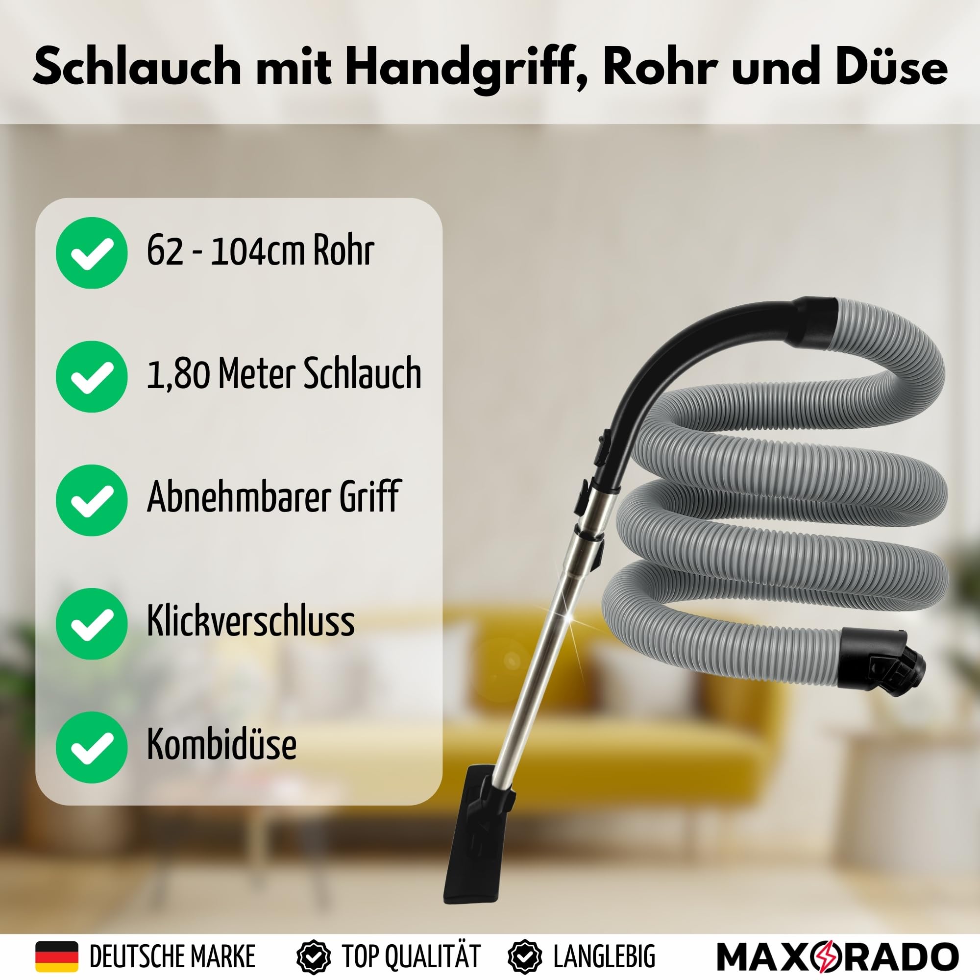 Tube Aspirateur Buse de Sol Poignée Tuyau Compatible avec Miele S8 S8000 C3 Complete & C3 Compact Pièces de rechange Buse Combi SBD Gris Plastique et métal 1 Pièce