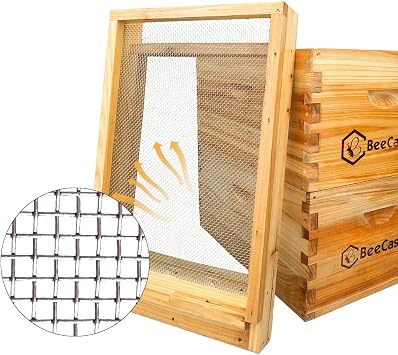 BeeCastle Beehive Screened Bottom Board Dipped in 100% Beeswax,Screened Bottom Board 10 Frame with Solid Wood