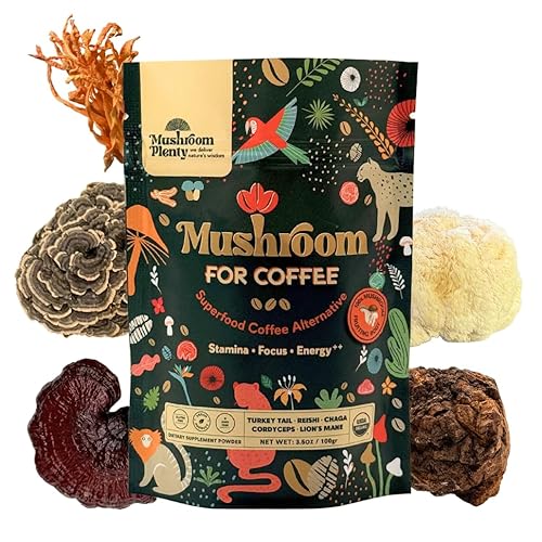 Mushroom Plenty Extracto de 5 hongos  Alternativa al café  Melena de león, Reishi, Chaga, Cordyceps, cola de pavo  Aumenta la energía, la