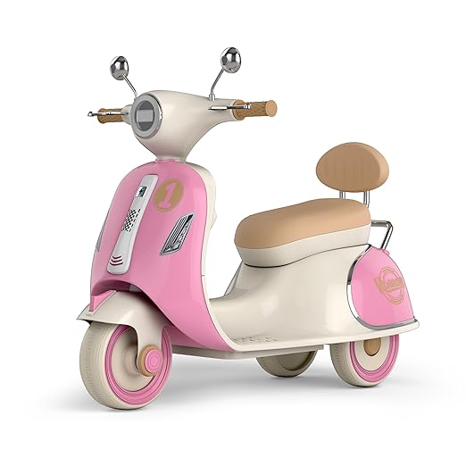 kidsROAR Electric Bike for Kids, Battery Operated Vintage Scooter for Girls and Boys with Music Wide Seat, Safe Bike for Kid, Ages 2-6 Years, Stylish & Fun Design SR-6188 (Pink)