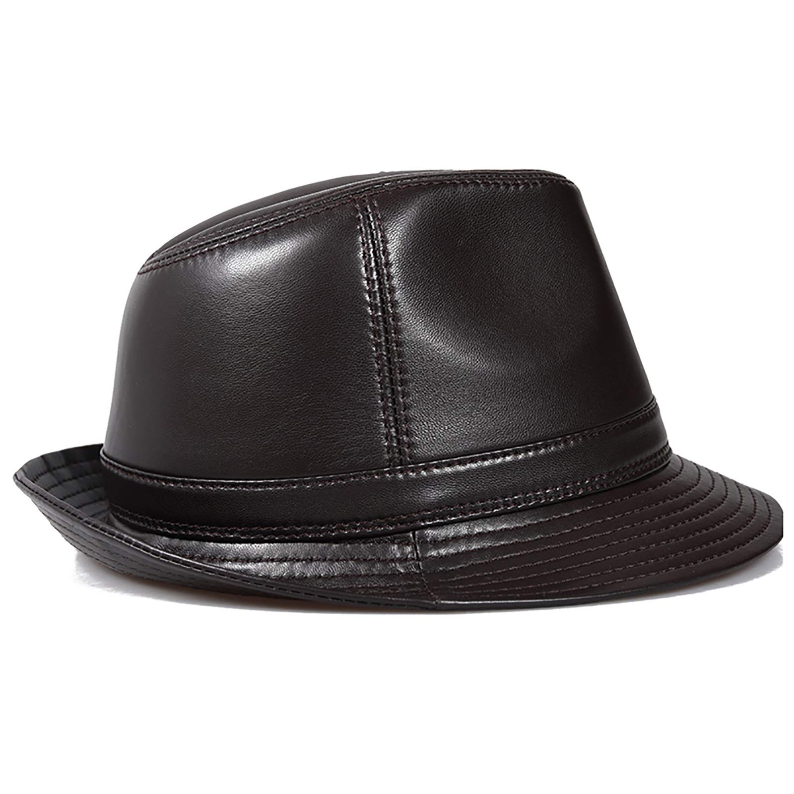 Sombreros de invierno, hombres de cuero Fedora Hat Jazz Cap Sheepskin Top Hat Sombrero envejecido de mediana edad Gorra Panamá Otoño e invierno 55-63cm