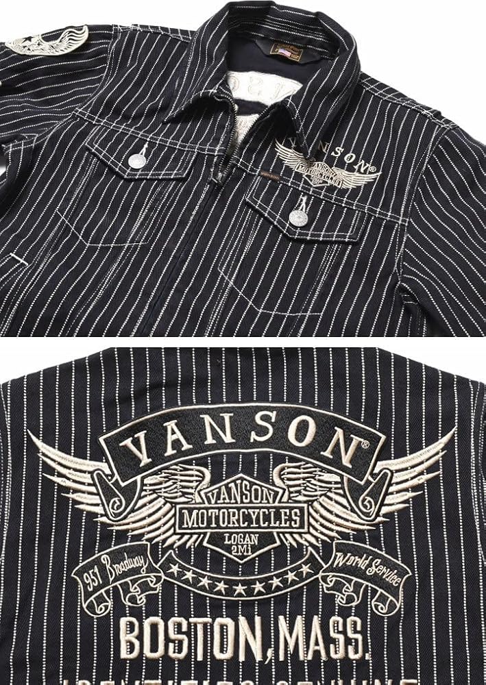 美品　vanson ヘビーウェイト　デニムシャツ　刺繍　ストライプ VANSON (バンソン) × クローズWORST コラボ カットデニム ZIPシャツ