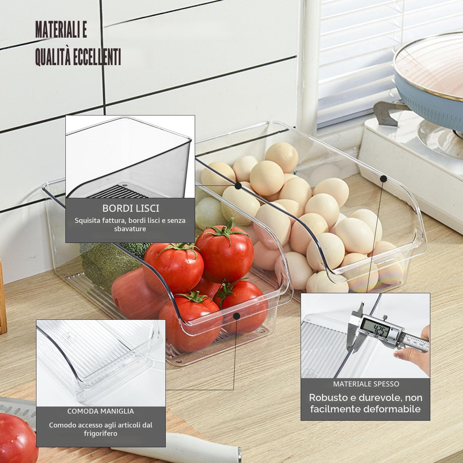 2 Pezzi Organizer per frigorifero - Contenitore per frutta e verdura per alimenti, organizer trasparente senza BPA per cucina, frigorifero e altri organizzatori(Medio)