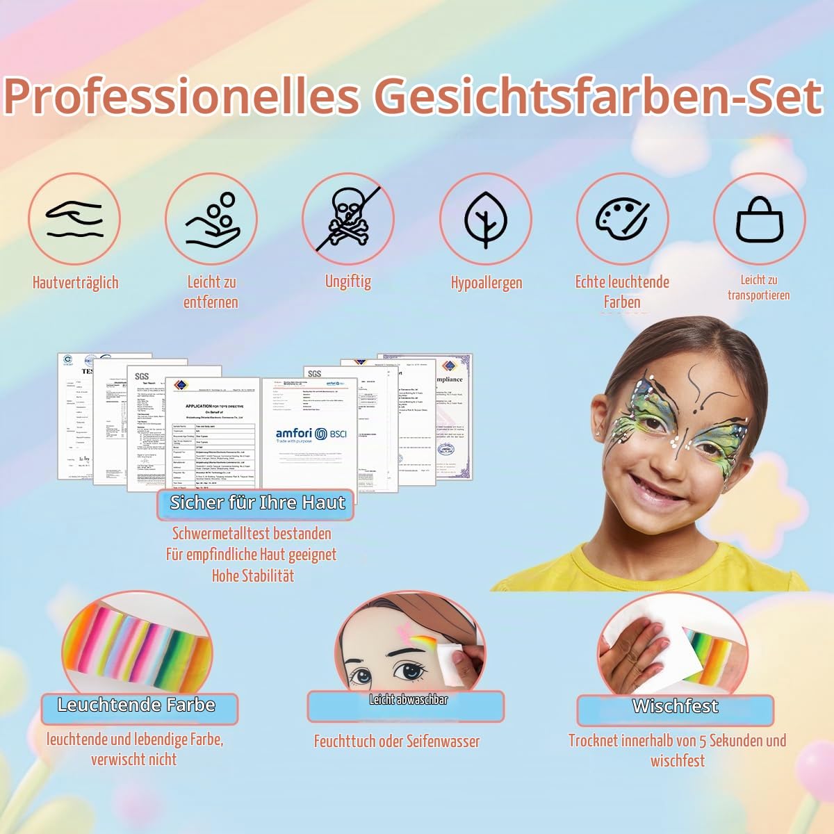 Professional Face Painting kit for kids 68 Colors Split Cake Face Paint Kit