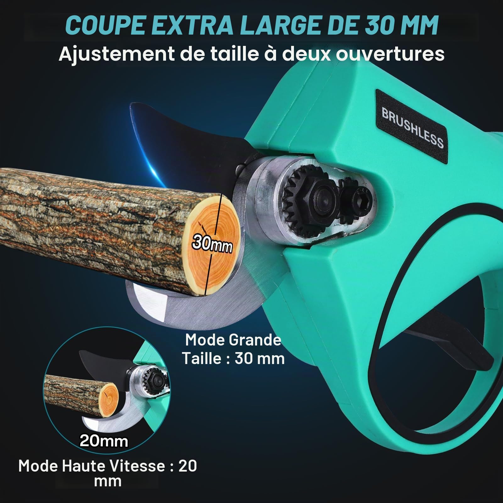 Sécateur Électrique Sans Fil - Sécateur électrique Portable avec 2 batteries 21 V/2000 mAh, Ouverture Réglable 20-30mm, Secateur electrique sans fil pour Vigne, Olivier, Haies, Rosiers, Arboristes