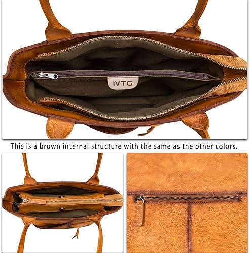 Miniatura 7 de IVTG Genuinel Leather Shoulder Bags Women Vintage Handmade Tote Bag Purse Top Handle Large Capacity Satchel