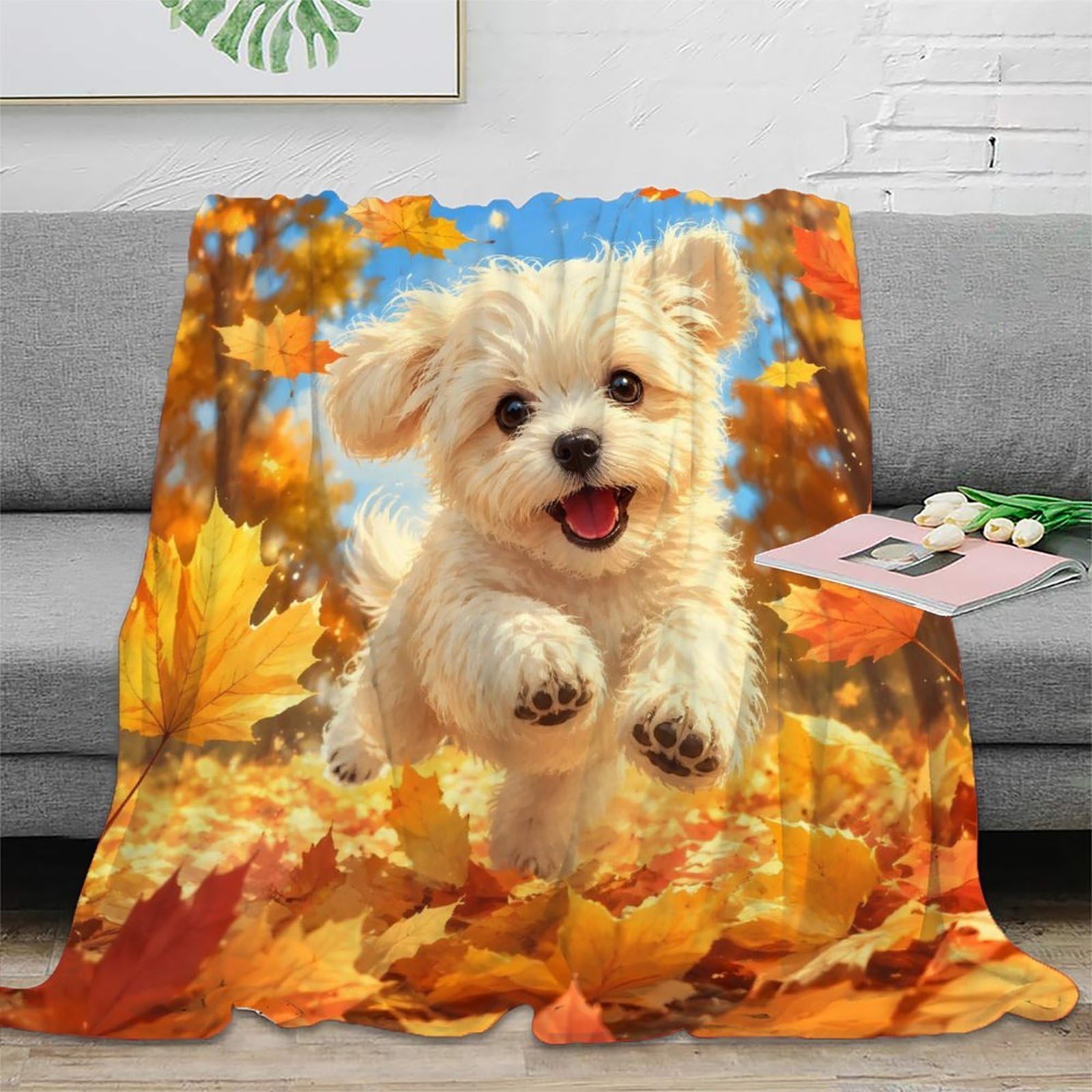 Herbst Hund 3D Print Mikrofaser Decke Fleece Gefühl