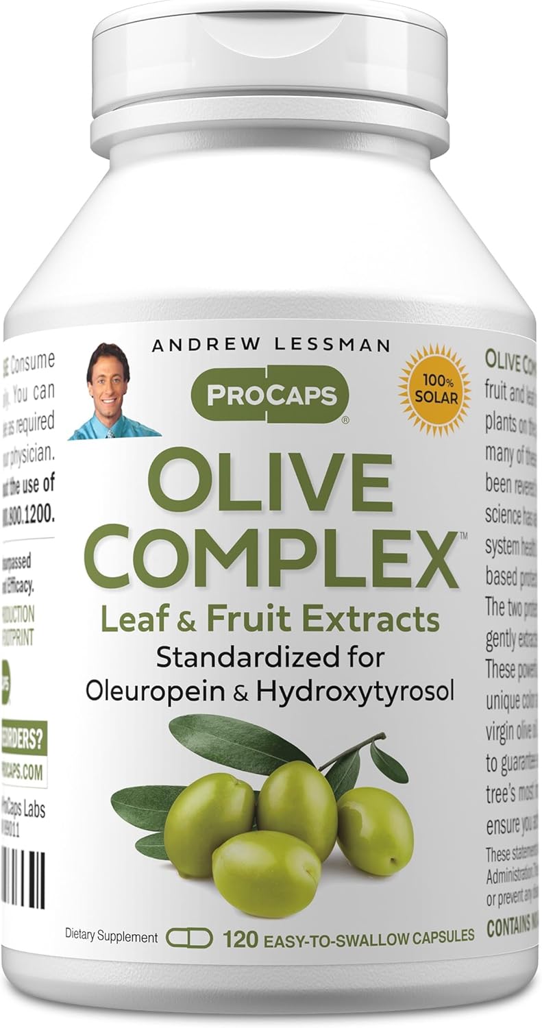 ANDREW LESSMAN Olive Complex - 120 Capsules - Leaf and Fruit Extracts. Standardized for Oleuropein and Hydroxytyrosol to Support Cardiovascular and Immune Health. Small Easy to Swallow Capsules