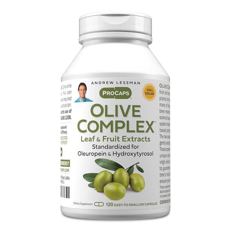 ANDREW LESSMAN Suplemento fitoterápico de folha de oliveira, extratos de folha e fruto de oliveira, 120 cápsulas