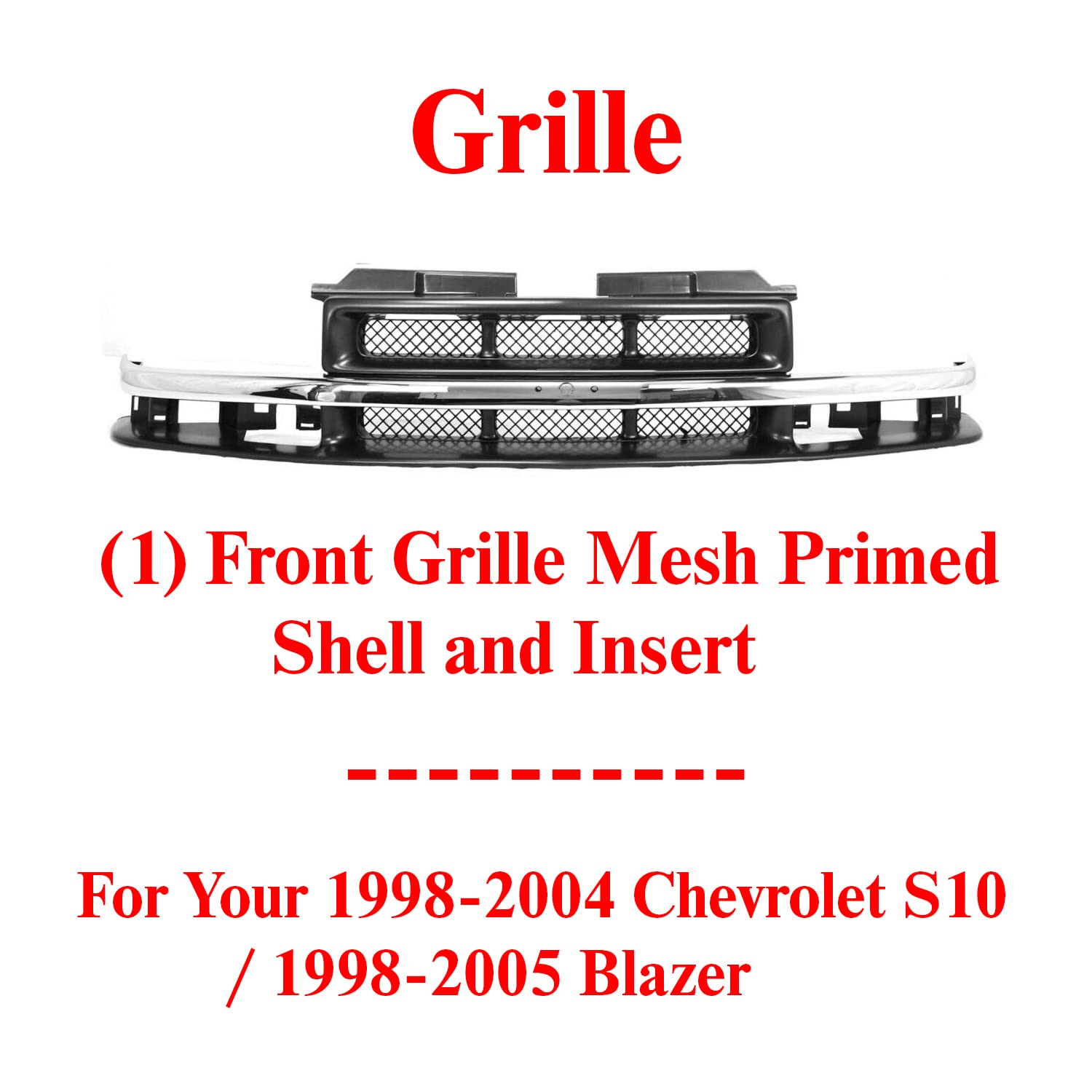 Chrome Grille Assembly For 1998-2004 Chevy S10 & 1998-2005 Blazer - Includes Center Molding 11 thumbnail image