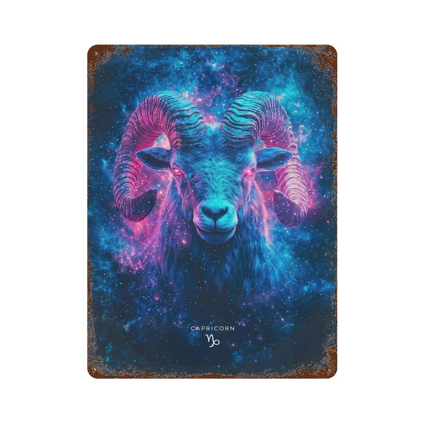 Garage Style Capricorn Zodiac Sign Weathered Tin Sign 15.7"x11.8", Classic Wall Plaque for Bar And Workshop
