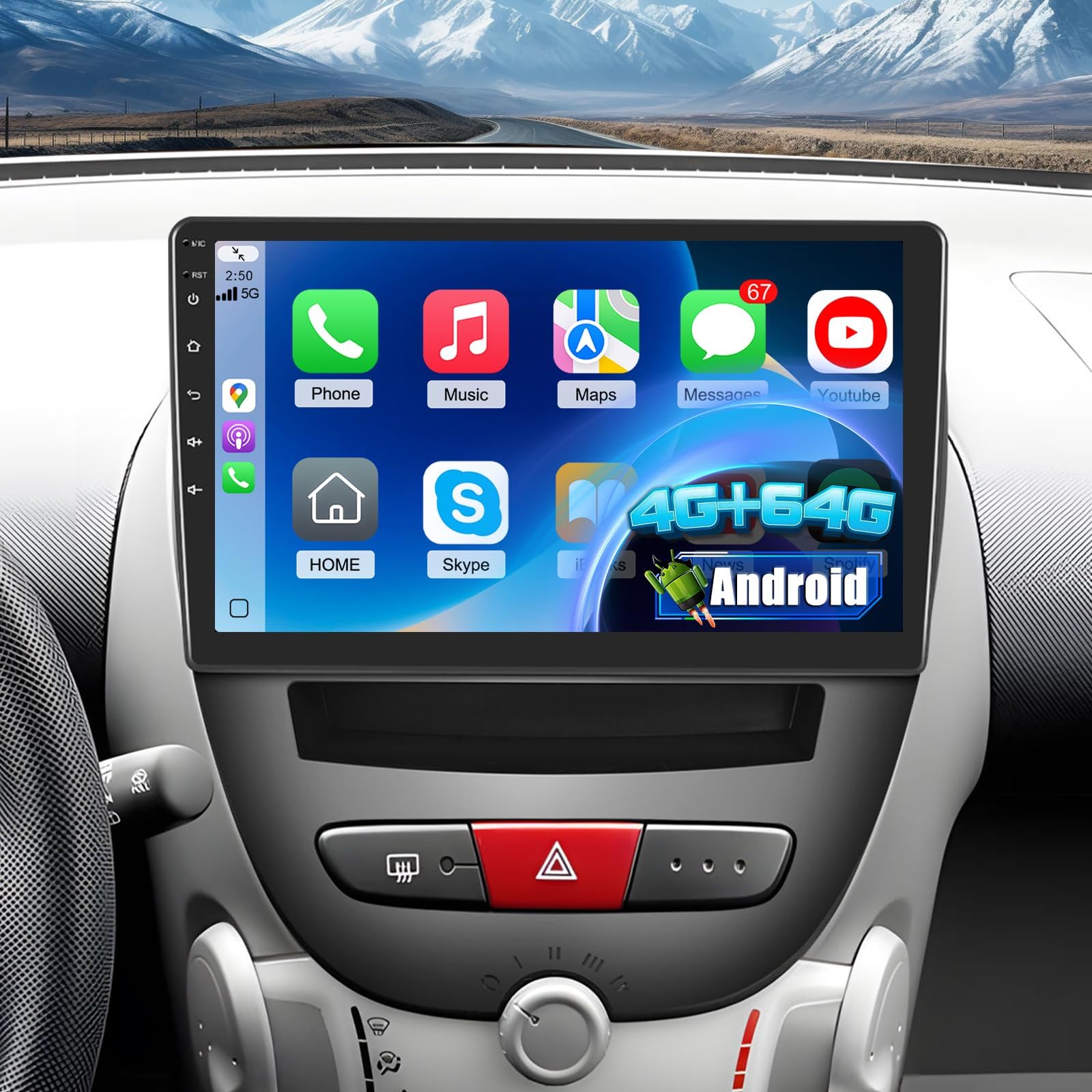 Écran 10 Pouces 4 64G pour T-oyota Aygo/P-eugeot 107/C-itroën C1 Radio 2005-2014, autoradio Android Tactile pour Aygo avec Carplay/Android Auto/Bluetooth 5.0/32 EQ Audio,Y1