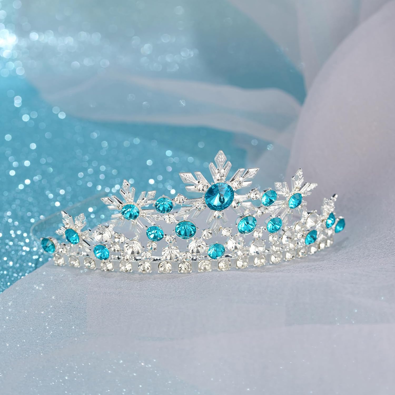 SWEETV Elsa Princess Tiara for Little girls, Girls Princess Crystal Tiara Crown Headband Birthday Party Prom Christmas Costume Cosplay Accessories Gift,Hairpiece for Girls Toddler Kids Baby, Blue