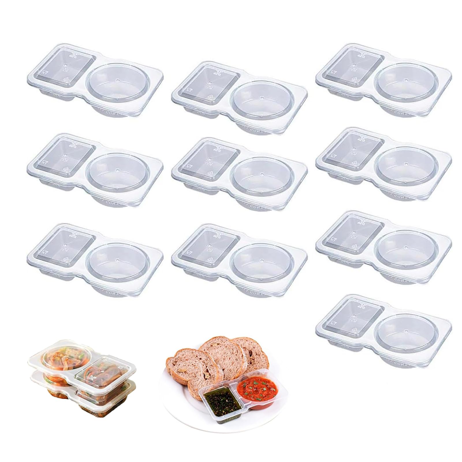 Xiantian Transparent 10Pcsreusable Snack Containers, Double Compartment Snack Pots With Lids,Thickened And Portable Sauce Condiment And Dip Containers For Picnic/Work Lunch (10)