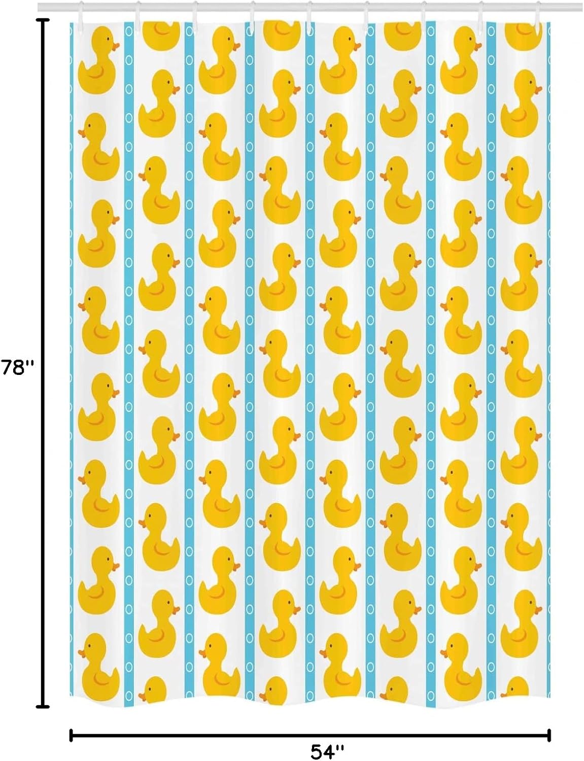 Ambesonne Rubber Duck Stall Shower Curtain, Duckies on Stripes and Small Circles Play Pattern Print, Fabric Bathroom Decor Set with Hooks, 54" W x 78" L, White