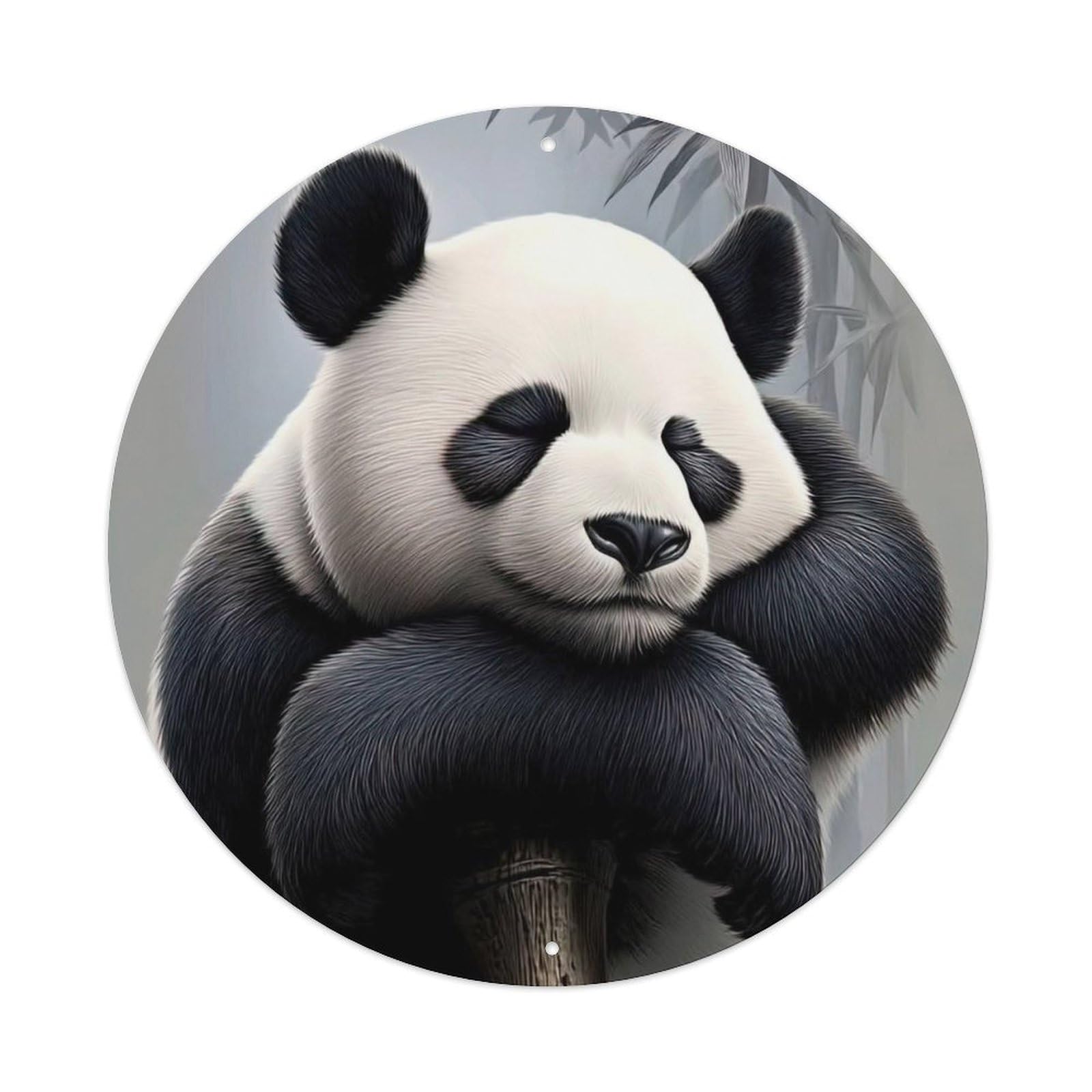 Animal Panda Eating Bamboo Zen Nature Illustration Wildlife Cute Vintage Metal Tin Sign Plaque Wall Decor for Cafe, Club Bar, Office, Garden Metal Poster 8x8Inch