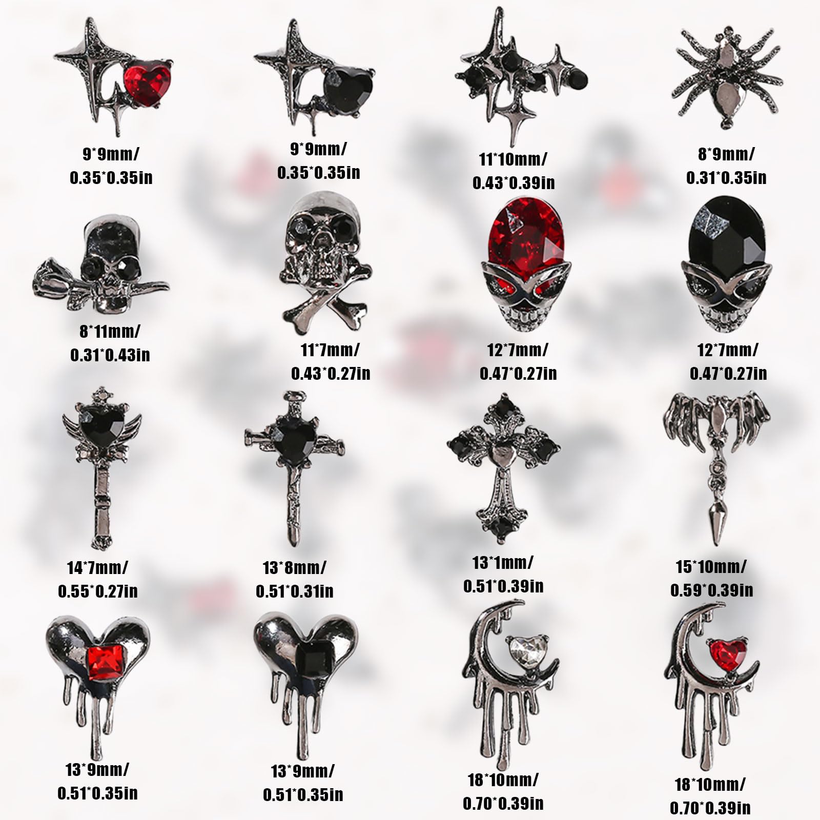 Halloween Nail Charms,32PCS Skull Skeleton Spider Cross Moon Heart Nail Rhinestones and Gems,Silver Alloy Nail Art Jewelry Decoration for DIY Halloween Nail Design Crafts - Image 2