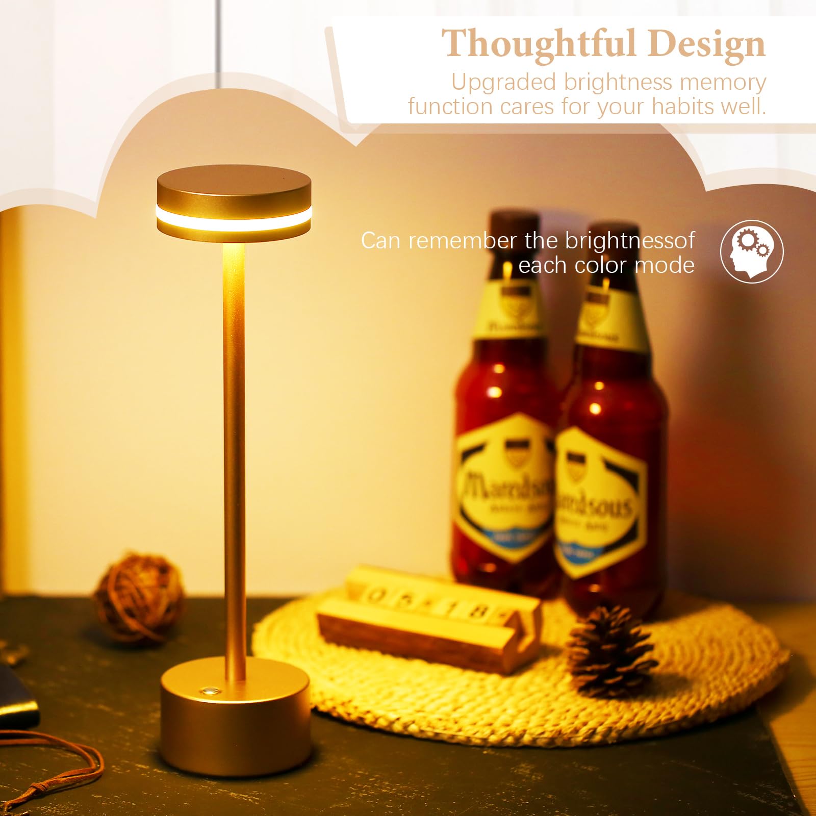 LED Cordless Table Lamp Metal Bedside Nightstand Lamp Touch Control Stepless Dimmable 3 Light Colors 4000mAh Rechargeable Desk Lamp Night Light for Bedroom Dining Room Bar Restaurant Coffee Shop - Image 4