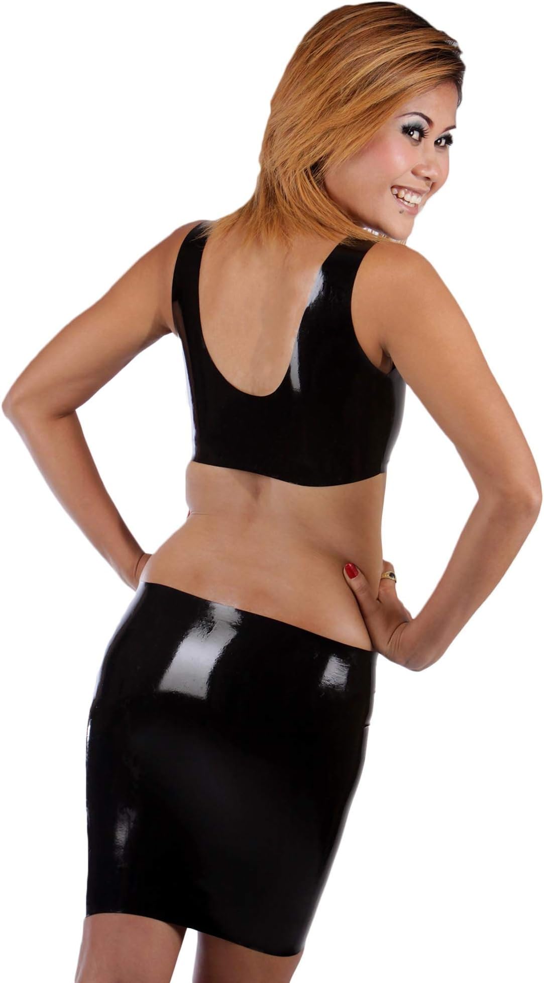 Latex Rubber Combination Bra and Skirt (one Size) Black