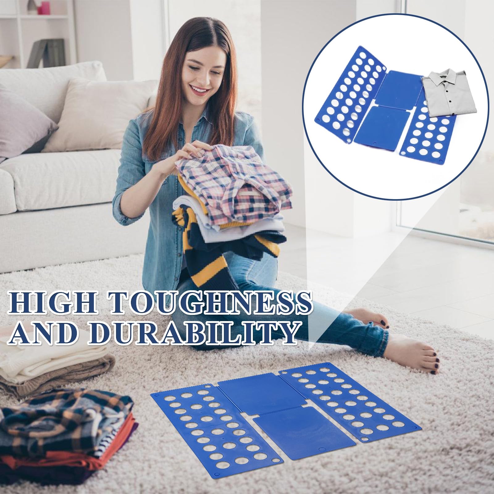Plegable Ropa Junta, Doblador de Ropa, Plegable de Apilamiento Rápido, Tabla para Doblar con Agujeros Tablero Plegable para Ropa Camisas Ropa de niños y Adultos, Azul