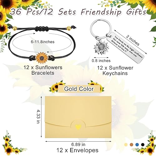 Miniatura 3 de Highergo 12 juegos de regalos de amistad incluyen 12 pulseras de girasol, 12 llaveros de girasol, 12 sobres, joyería inspiradora de agradecimiento