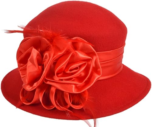 Miniatura 2 de VECRY Sombrero de lana para mujer, sombrero de fieltro plumy, sombrero de invierno