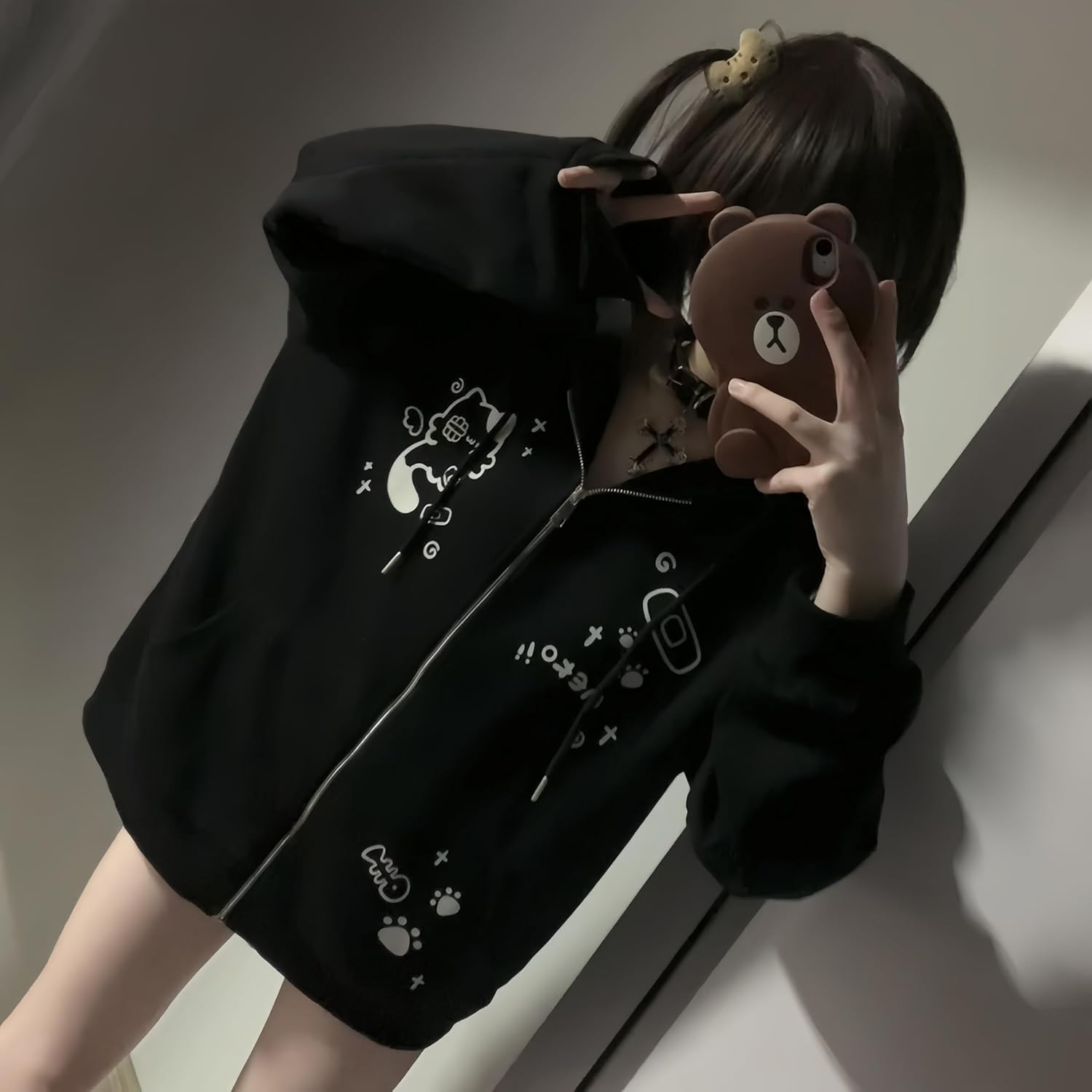 Womens Y2K Zip Up Cute Graphic Hoodies Cat Ears Casual Cartoon Harajuku Kawaii Clothes Oversize Streetwear Jacket - Image 3