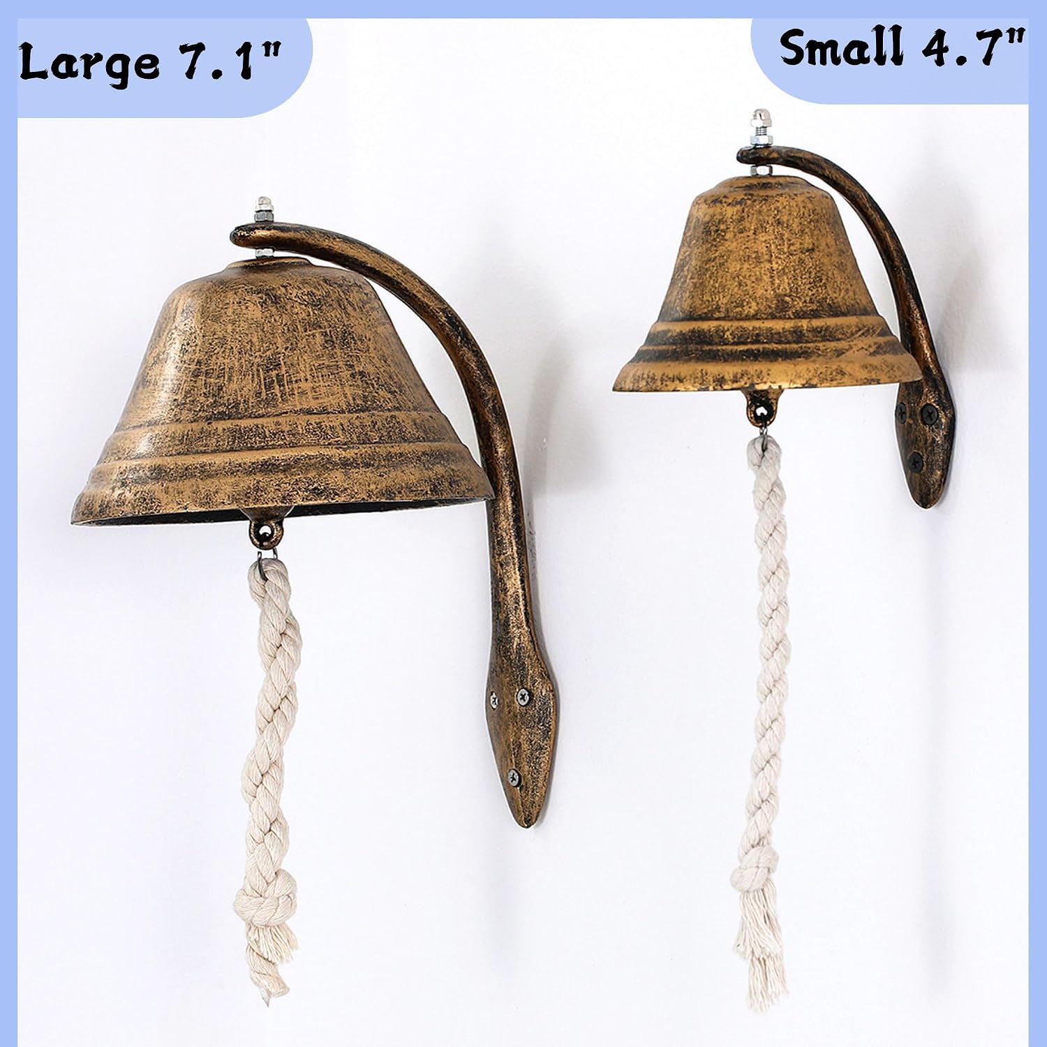 Hanging Dinner Bell with Outdoor Mount, 4.7" Vintage Cast Iron Doorbell, Bell for Door, School, Bar, Church, Ships, Garden & Farm, Playhouse Treehouse Swingset Playset Accessories(S) (Large)