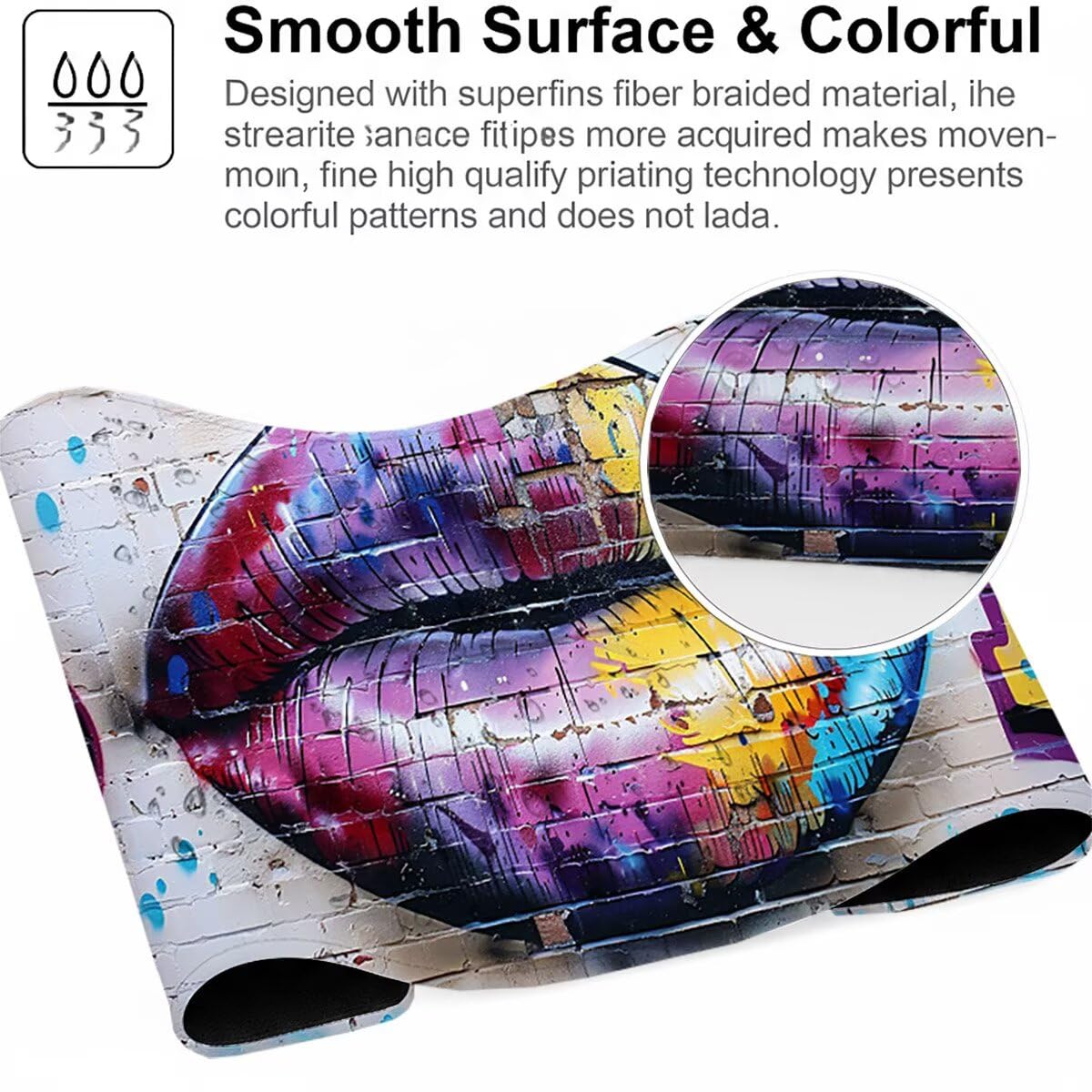 Tappetino per Mouse Gaming XXL 1200x600x3mm – Ufficio Mousepad Grande – Migliora la Velocità e la Precisione Tenuta Stabile Sottomano per Ufficio e Casa Accessori Scrivania – Graffiti Bocca LMDT5554