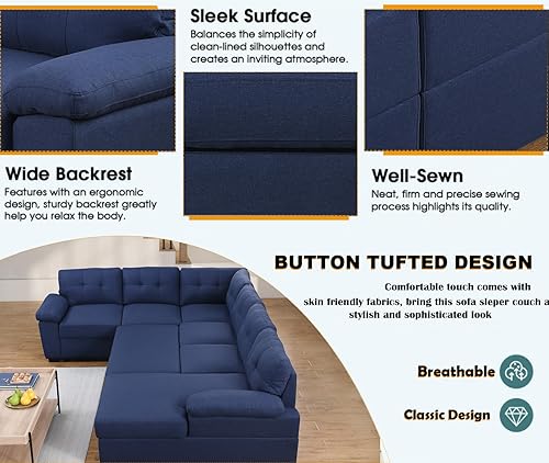 Miniatura 21 de asunflower Sofá cama modular modular con cama extraíble, sofá cama de 6 plazas, sofá cama con almacenamiento en forma de U, sofá cama para sala de