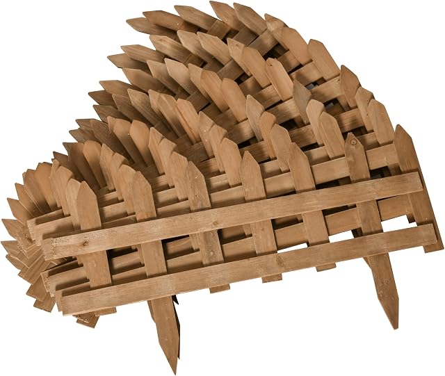 Outsunny 60L x 1D x 34H cm Pack of 12 Wooden Border Fences, Garden Fixed Picket Fence for Lawn Edging, Flowerbed, Brown