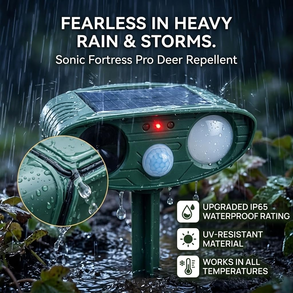 Sonic Fortress Pro Dispositivi repellenti per cervi ad ultrasuoni ad energia solare per esterni con rilevamento del movimento e luce flash Rabbit Fortress Pro Tenere lontano procioni scoiattolo gatto