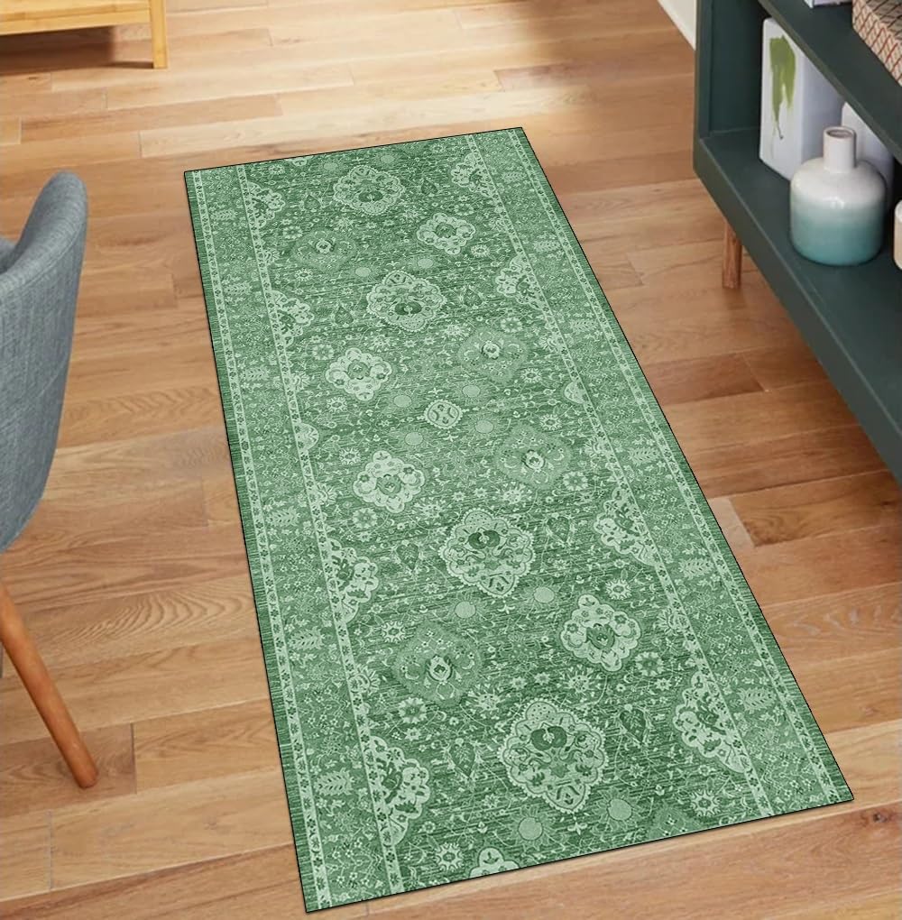 Alfombra de pasillo estilo vintage para decorar cocinas acogedoras en color verde