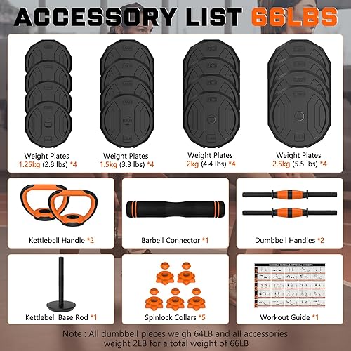 Miniatura 7 de XDDIAS Juego de mancuernas ajustables 6 en 1, 4466 libras, pesas ajustables, con conector, se utiliza como barra, pesas rusas, soporte de