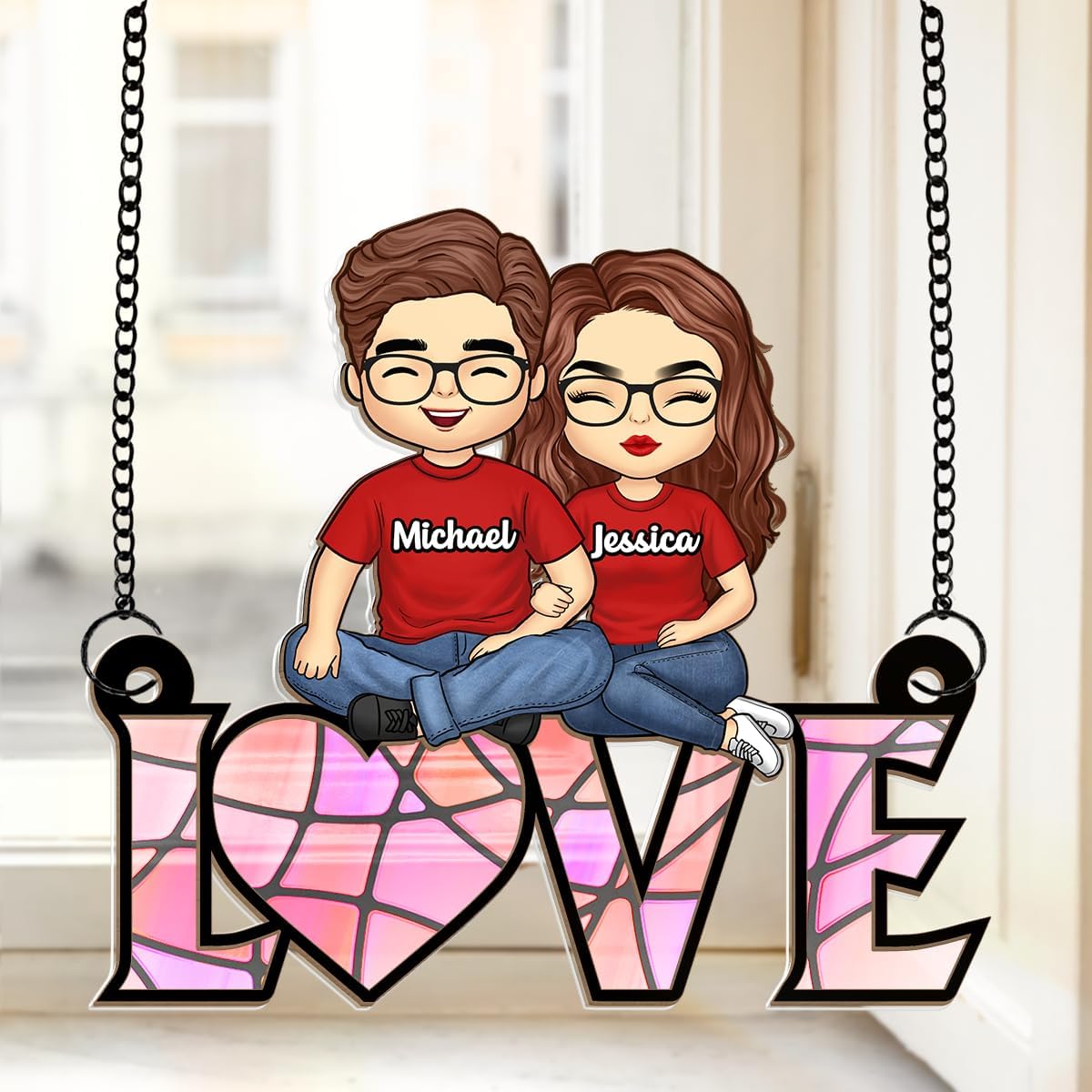 My Favorite Place is Next to You, Personalized Couple Hanging Suncatchers, Anniversary, Birthday Gifts for Wife, Husband, Romantic Gifts for Her, Him, Housewarming Couple Gift