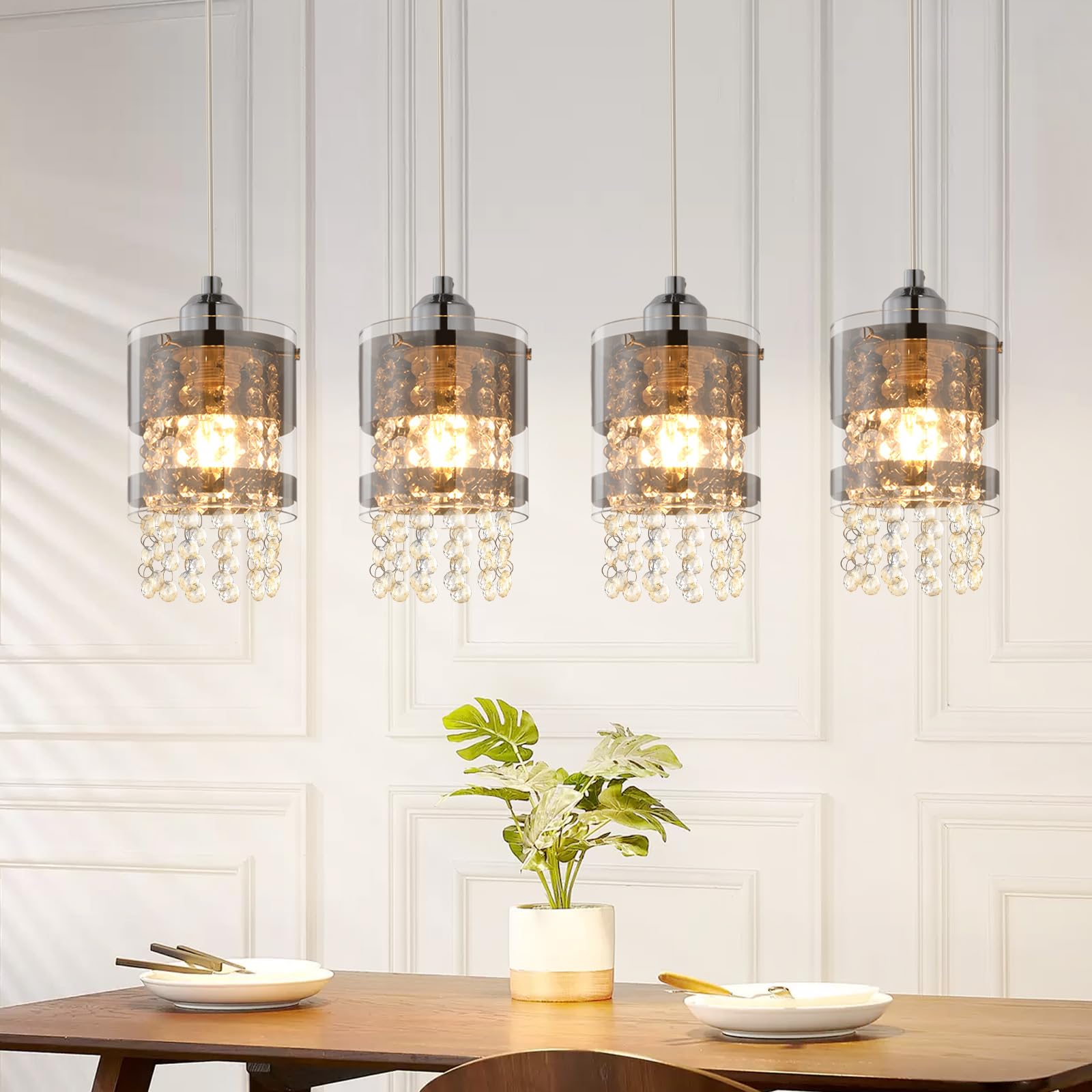 ZMH Pendelleuchte Esstisch Modern Hängelampe Glas Hängeleuchte Esszimmer 4 | Flammig Esstischlampe Hängend 150CM Höhenverstellbar Kristall E27 Pendellampe für Küche Wohnzimmer Ohne Leuchtmittel