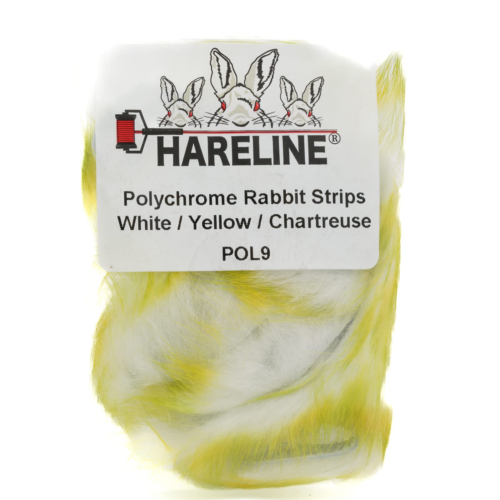 Hareline Fly Tying Polychrome Rabbit Strips – Multicolor Rabbit Fur for Streamers, Leeches & Baitfish Flies (White / Yellow / Chartreuse)