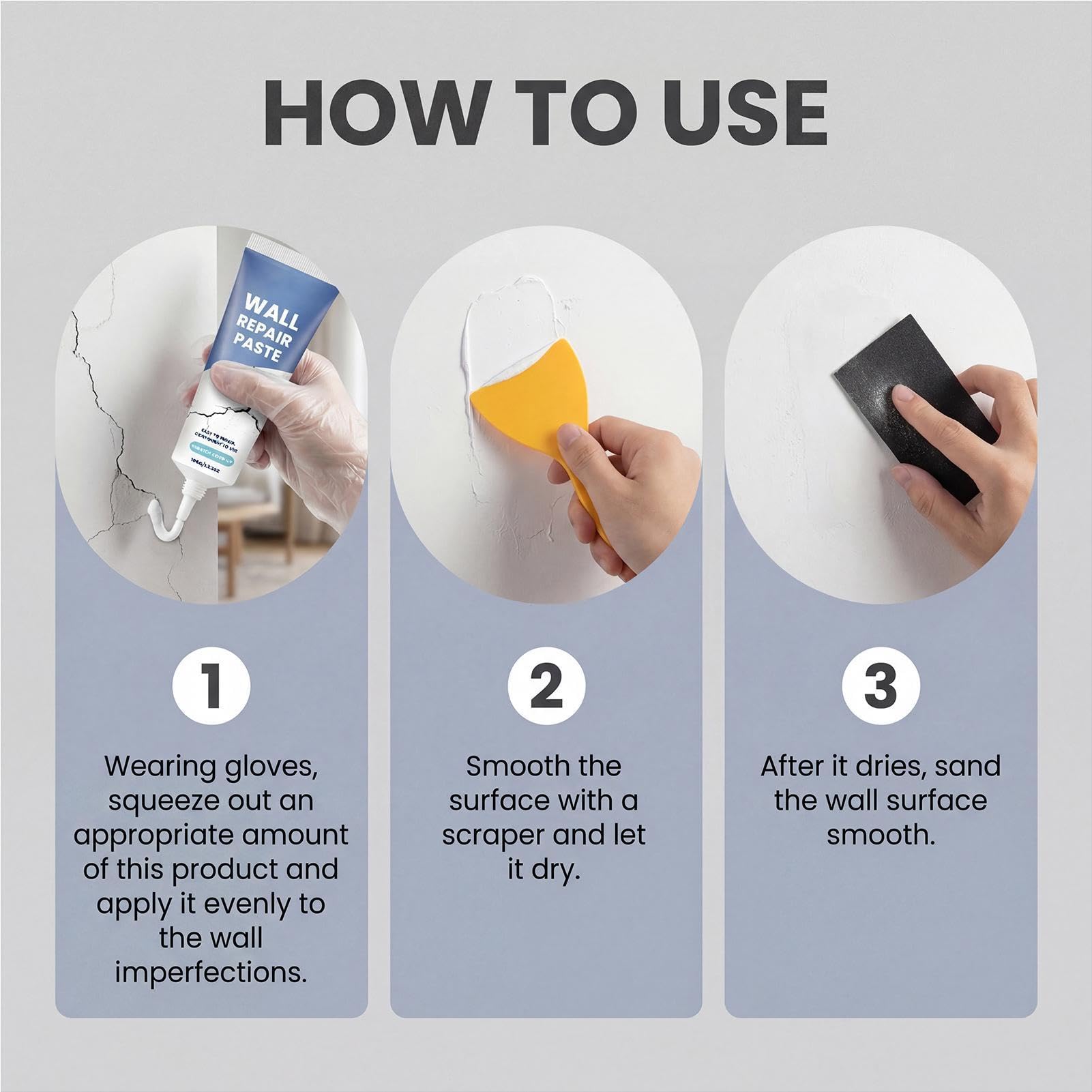 Kit per Riparazione Cartongesso,Stucco Sigillante | Pasta per Pareti per Buchi - per Crepe, Pittura, Cemento, Doccia, Bagno