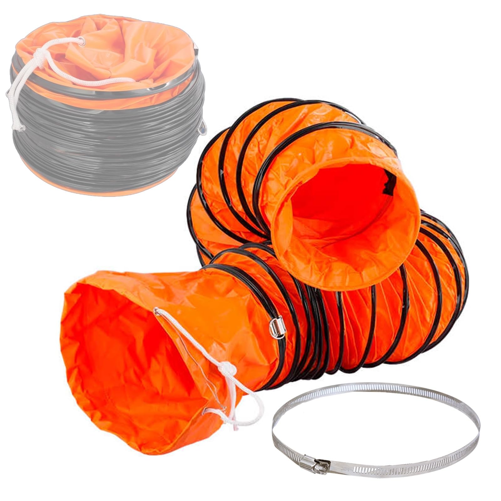 Manguera de ventilación industrial flexible con abrazadera, conducto de aire de escape resistente para HVAC, recogida de polvo, 6.5 pies de largo