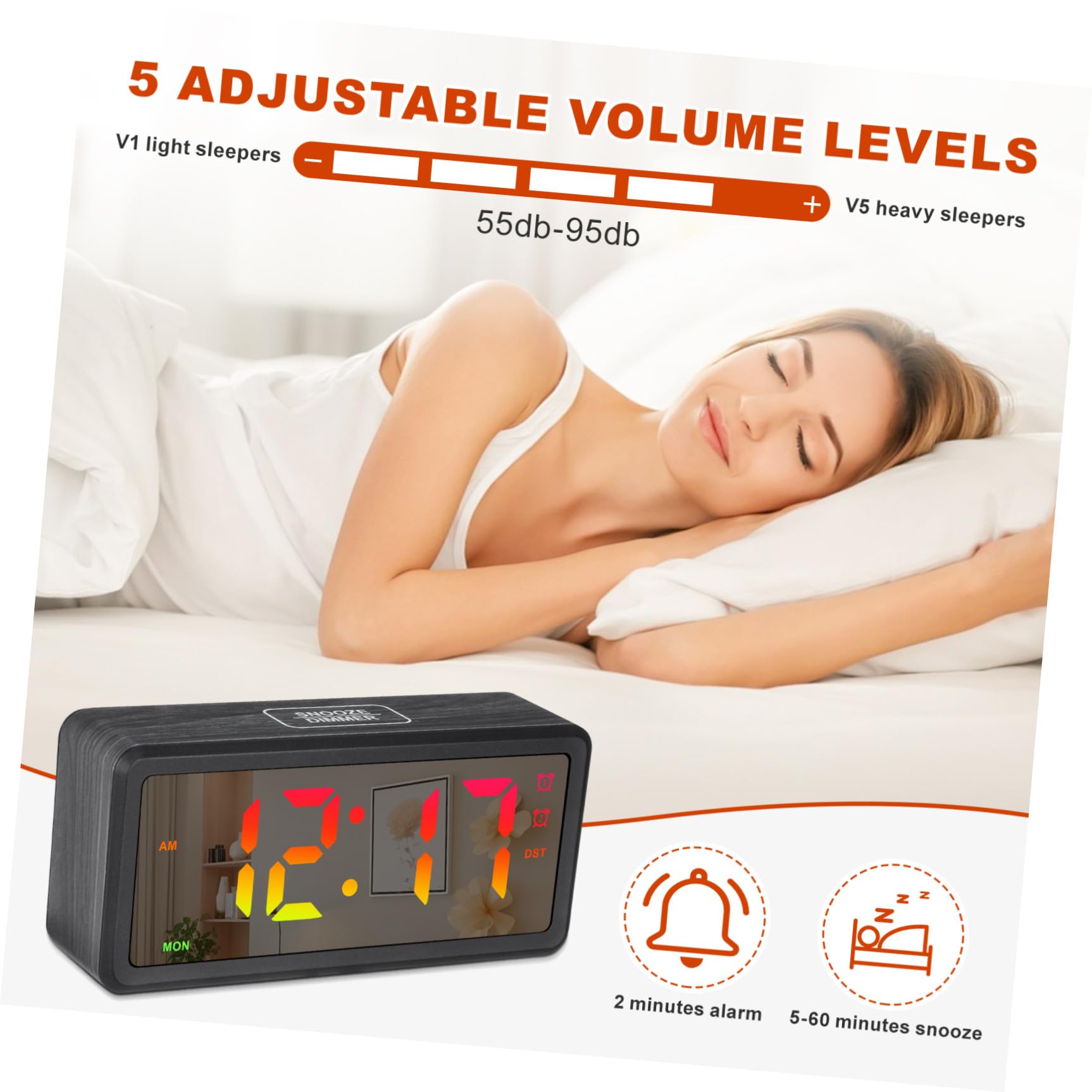 VILLCASE Orologio Digitale LED Effetto Legno con Display Grande Rgb