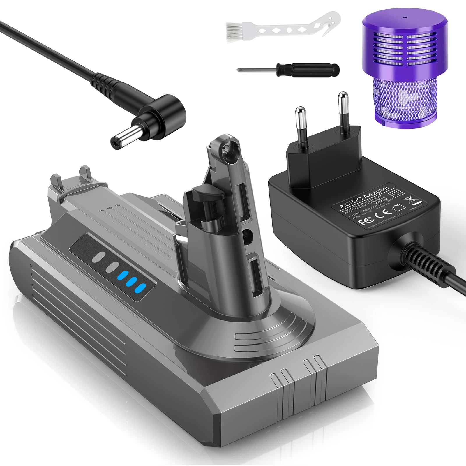 Batteria LabTEC per Dyson V10, batteria di ricambio agli ioni di litio da 25,2 V e 3900 mAh per Dyson V10 Serie Animal Absolute Motorhead SV12 con caricatore V10 Aspirapolvere senza fili con cacciavit