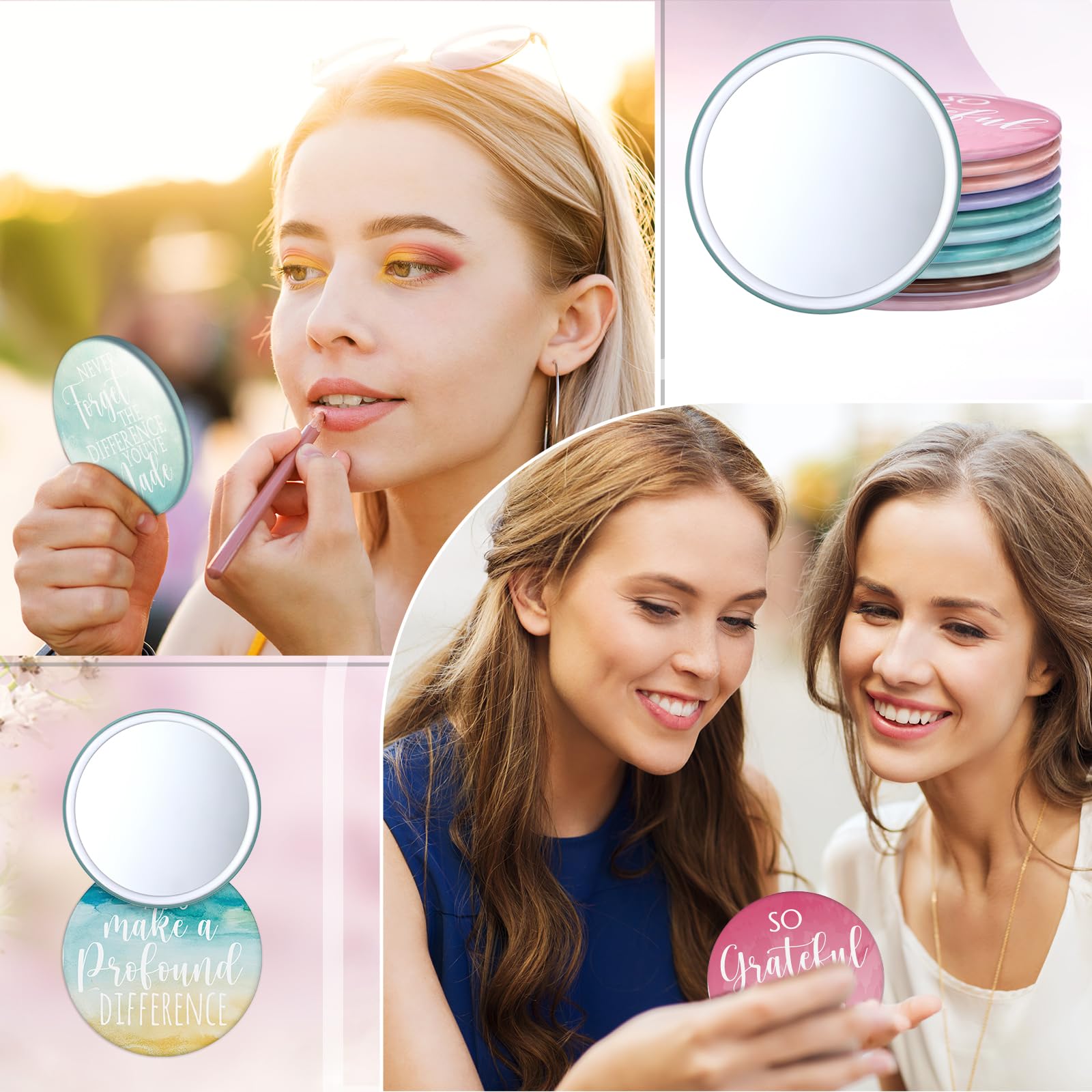 Kigley 50 espejos compactos inspiradores, regalos de agradecimiento a los empleados, espejo redondo de bolsillo para mujeres, mini espejo portátil de maquillaje para compañeros de trabajo, secretarios